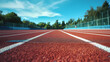 close up low ground angle photo of a running track outside, wide angle lens photo