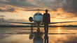 © Artistic Visions - a man walking towards a private jet airplane preparing to board