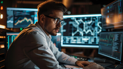 computer data analyst working hard to solve complex problems