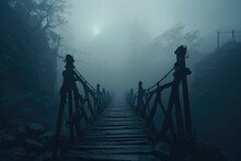 A Magical Bridge In A Foggy Landscape, With A Mysterious Atmosphere