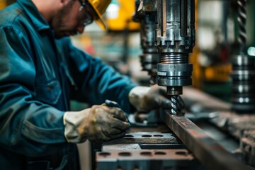 Poster - Profession industrial equipment operator or equipment adjuster concept. Background with selective focus and copy space