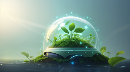 Poster - Guardians of Green: The Environmental Shield - A Concept of Plant Protection Under the Dome   -generative AI