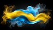 Swirling yellow and blue smoke on black background with air humidifier steam   ukraine flag concept