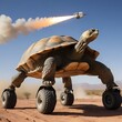 Ingenious tortuise moving fast aided by rocket propulsion vehicle