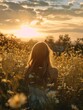 © Stefan - Golden Hour Splendor with Woman Admiring Sunset in Wildflower Field