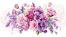 Festive Floral Arrangement In Pastel Colors Purple, Generative Ai