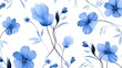 © irvan - seamless pattern with blue flowers_and bud on white bac, generative ai