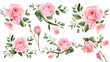 Leinwandbild Motiv Spring sakura cherry blooming flowers bouquet. Isolated realistic pink petals, blossom, branches, leaves vector set. Design spring tree illustration,generative ai