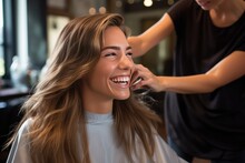  Joyful Woman Getting A Stylish Hair Makeover At A Salon