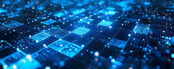 Wall Mural - blue geometric abstract technology background, blue technology light concept illustration