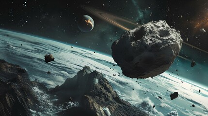 Wall Mural - a giant meteorite falling to earth. a collision of a rock and the planet, cinematic atmosphere, sci-