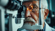 A man has his eyesight checked by an ophthalmologist. Laser vision correction.