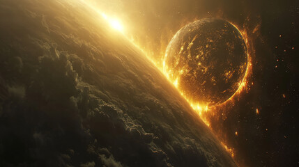 The sun rises over the planet.