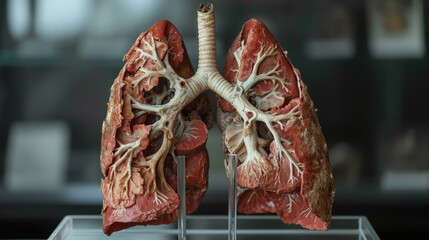 Wall Mural - A person's lungs become smoking after many years. The effect of cigarettes on the lungs.