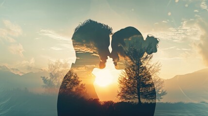 Wall Mural - young couple in love , beautiful nature background , valentines day pragma