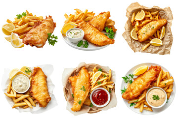 Wall Mural - Set of Fish and chips mockup in 3d without backoground png for decoration. Created using generative AI.