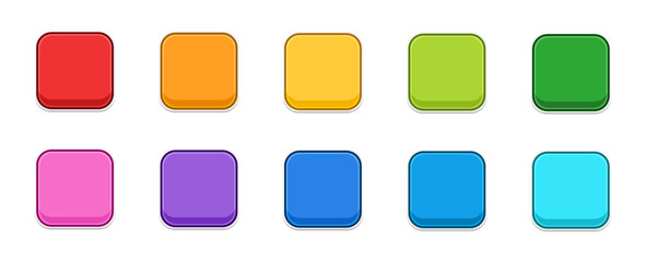 Square round colorful cartoon web buttons collection flat illustration