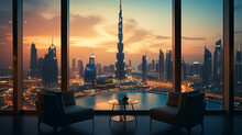 A Beautiful Skyline View From Dubai Frame Burj Khalifa With Dramatic Sky