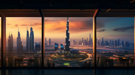 Poster - a beautiful skyline view of Dubai UAE as seen from Dubai Frame Burj Khalifa