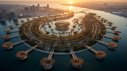 Poster - aerial view of artificial palm island in Dubai