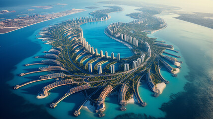 Poster - aerial view of Dubai Jumeirah island United Arab Emirates.