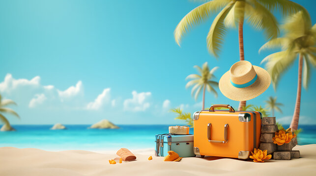 summer vacation concept, travel background with copy space