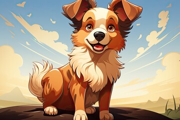 Poster - Cartoon drawing puppy, congratulation and gift concept, Illustration for cover, Generative AI