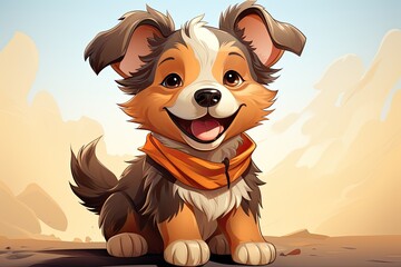 Poster - Cartoon drawing puppy, congratulation and gift concept, Illustration for cover, Generative AI