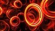 Bold neon circles in shades of red orange and yellow overlapping with jagged edges resembling fiery flames