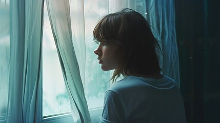 Canvas Print - Woman Looking Out The Window