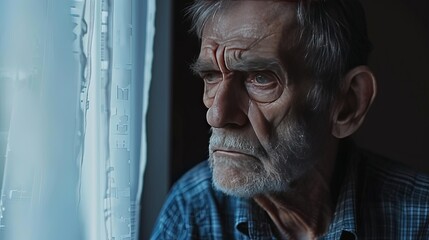 Poster - Old Man looking at the window feeling sad