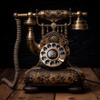 Antique telephone on wooden table,created with Generative AI tecnology.