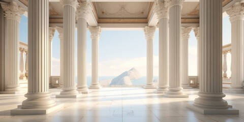 ancient greek architecture with pillars and a classical marble interior for showcasing a product.