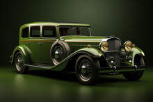 Olive Green Antique Car, On An Isolated Olive Green Background, Generative AI