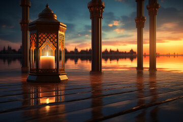 Ramadan Kareem Mosque windows sunset view