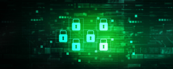 2d illustration Safety concept: Closed Padlock on digital background
