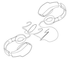 Wall Mural - One continuous line of Headset and number 2024. Thin Line Illustration vector concept. Contour Drawing Creative ideas.