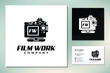 Vintage Video Camera Film, Casual Cameraman Silhouette for movie cinema studio production Logo design
