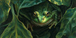 frog in the jungle hiding behind leaves, generative AI