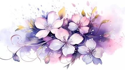 Wall Mural - Watercolor illustration of purple flowers, flower clip art. Bouquet of peonies. generative ai