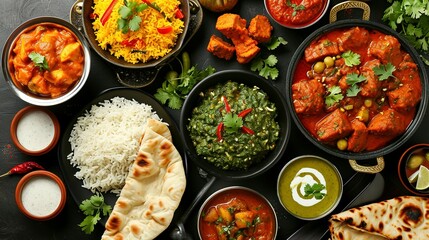 Poster - Assorted indian food on black background
