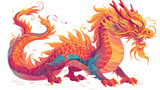 Fototapeta Dinusie - ethereal orange and red dragon of chinese lore, isolated white background. perfect for lunar new year graphics and festive cultural presentations
