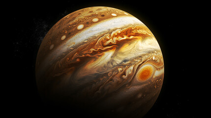Wall Mural - planet jupiter with a big spot on a dark background