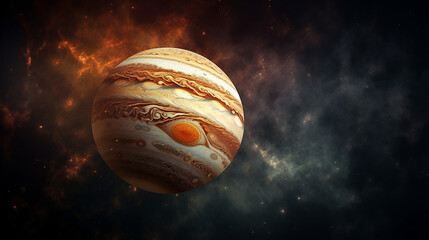 Wall Mural - planet jupiter with a big spot on a dark background