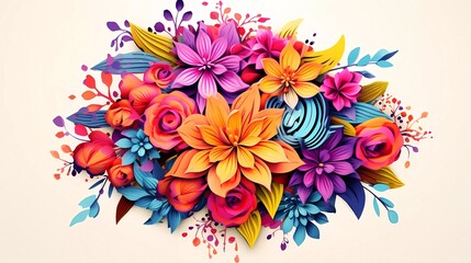 Wall Mural - illustration of colorful abstract flower bouquet on white background. generative ai