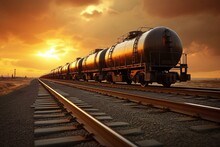 Train Transporting Petroleum In Tank Wagons. Generative AI