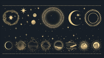 Wall Mural - illustration set of moon phases different style