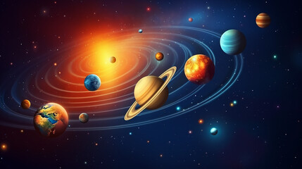 Wall Mural - galaxy discovery and exploration with colorful solar system with planets and satellites