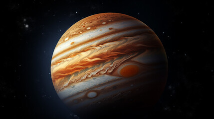 Wall Mural - planet jupiter with a big spot on a dark background