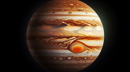 Wall Mural - planet jupiter with a big spot on a dark background